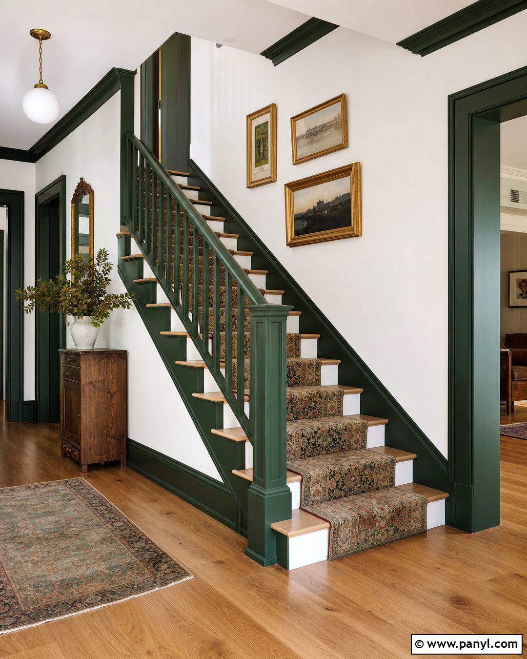 Green Trim Staircase - 35 green trim white walls