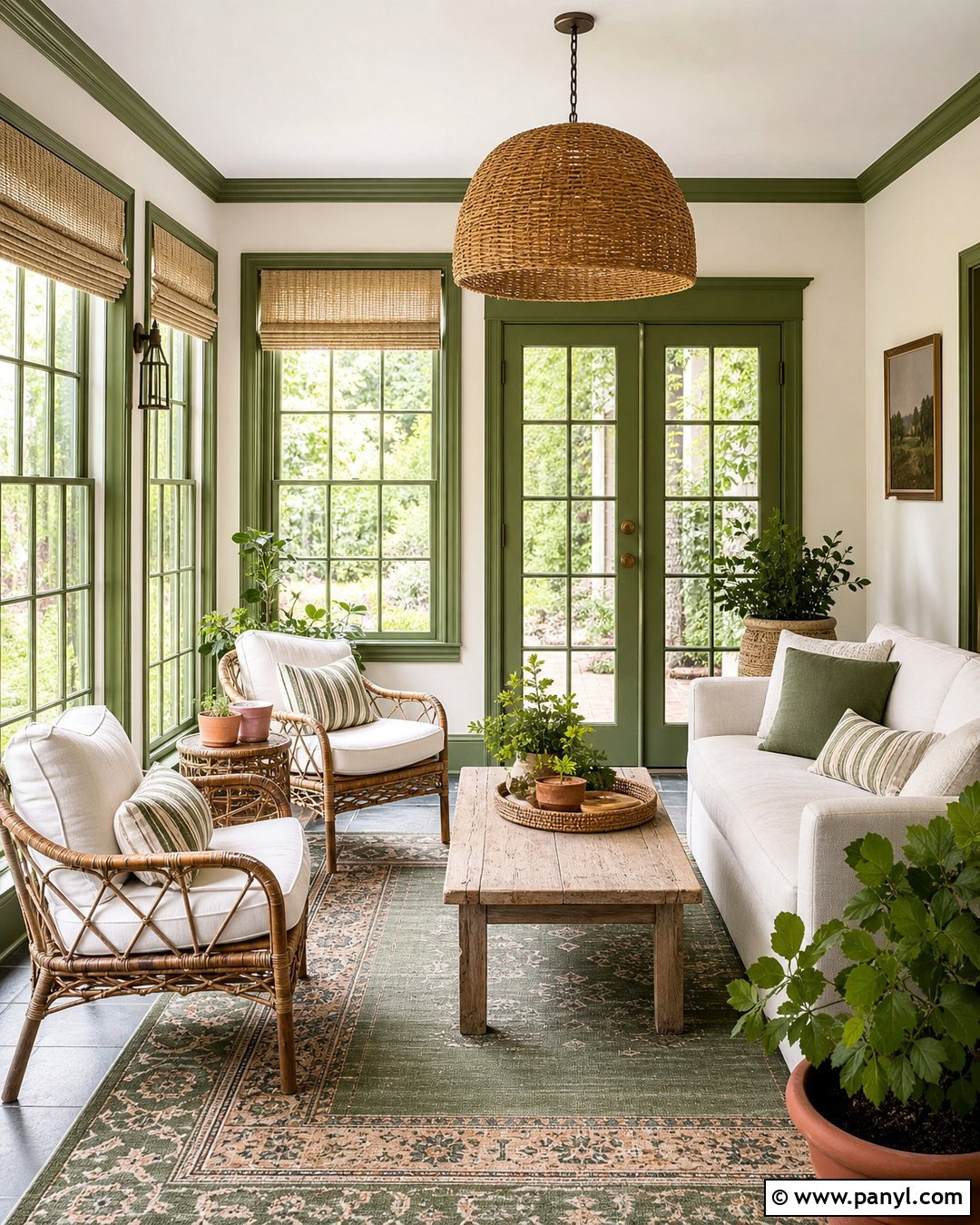 Green Trim Sunroom - 35 green trim white walls