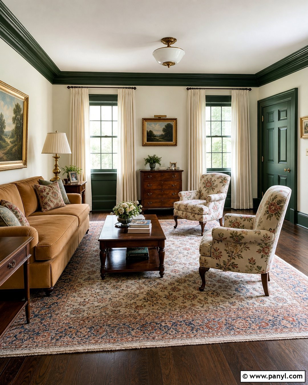 Green Trim Traditional Living Room - 35 green trim white walls