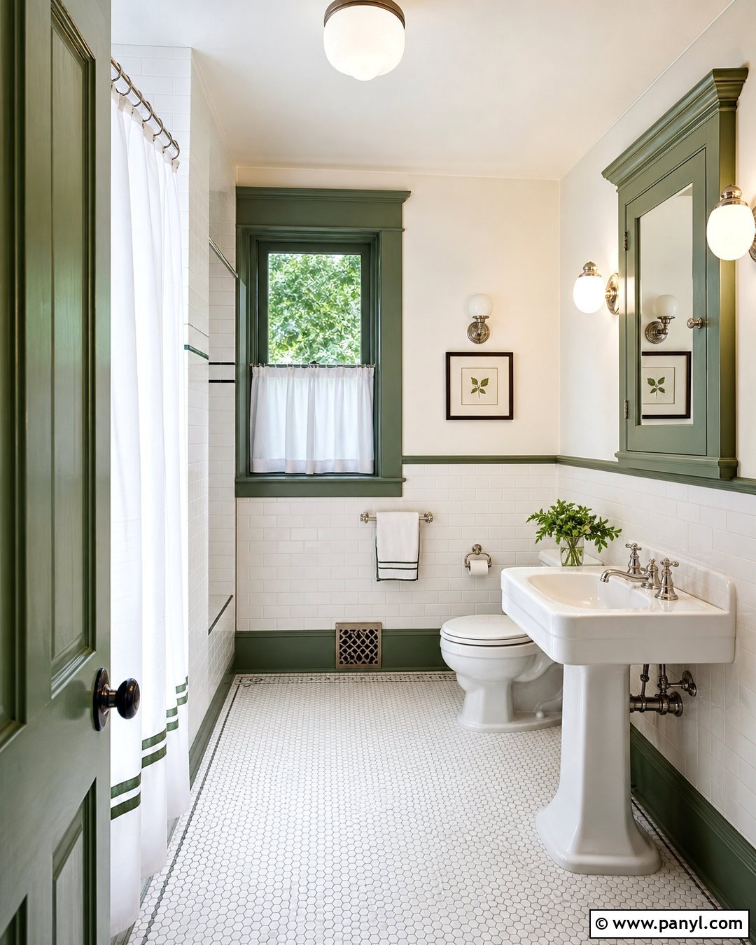 Green Trim Vintage Bathroom - 35 green trim white walls