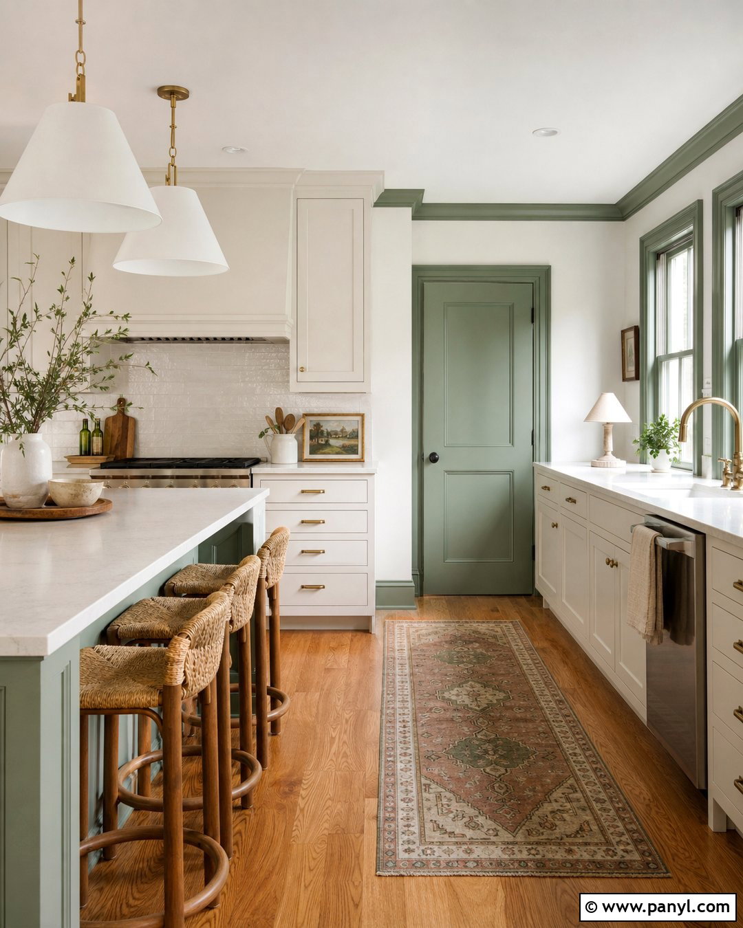 Green Trim White Kitchen - 35 green trim white walls