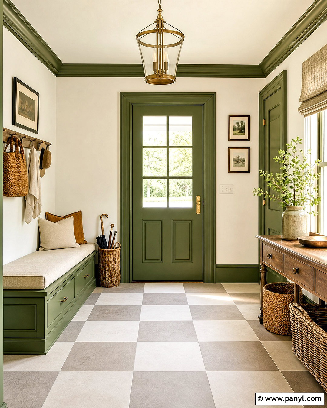 Green Trim With Checkerboard Floors - 20 white walls green trim ideas