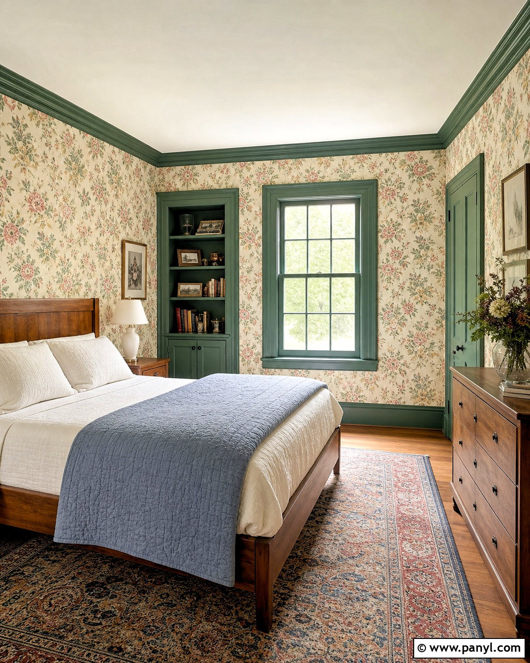 Green Trim With Floral Wallpaper - 20 green trim interior ideas