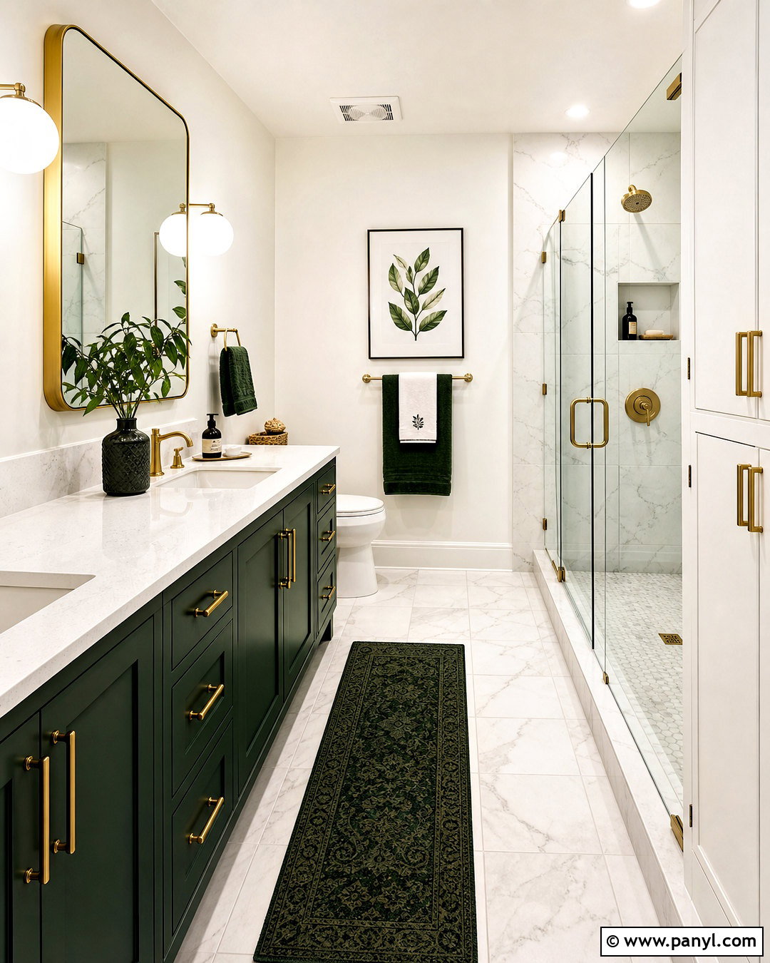 Green Vanity and White Bathroom - 20 green and white bathroom ideas