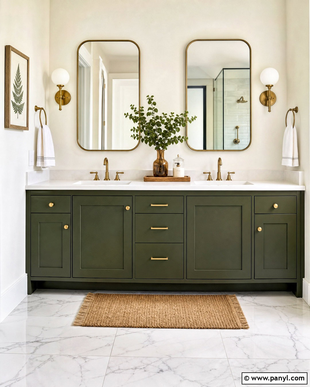 Green Vanity and White Walls - 20 green white bathroom ideas