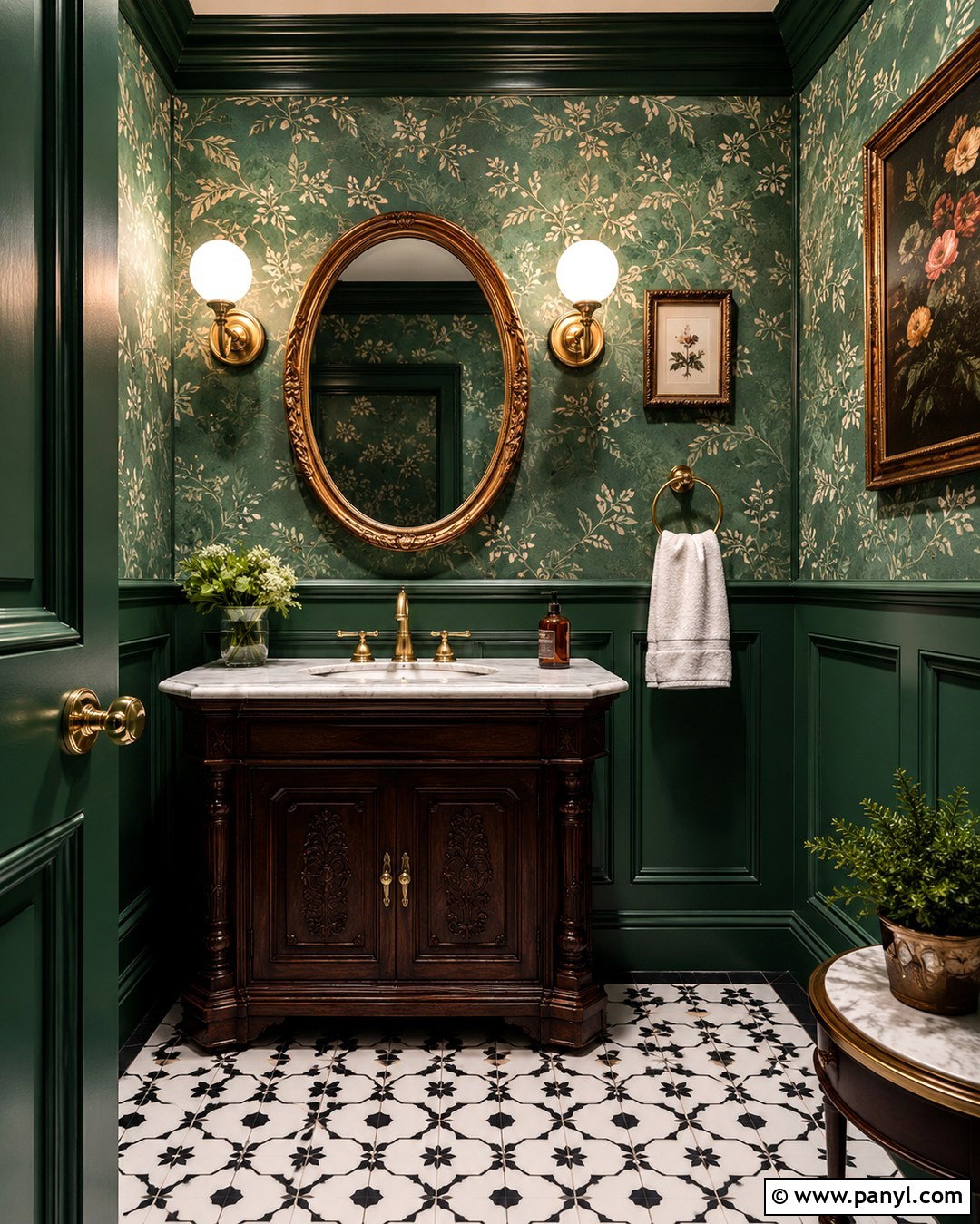 Green Victorian Powder Room - 20 Victorian Green Walls