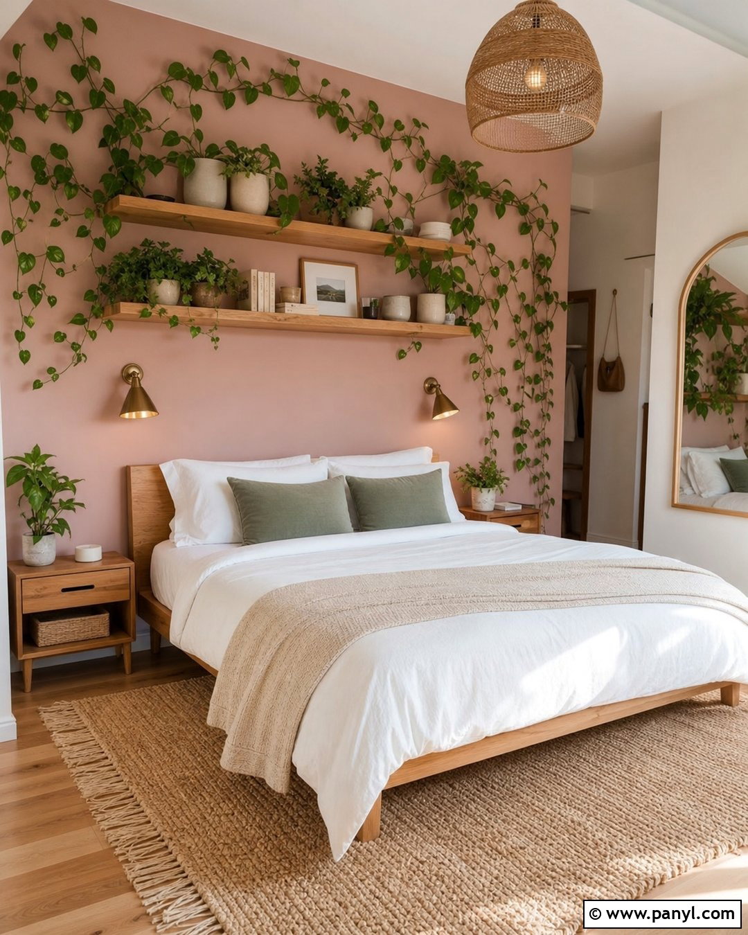 Green Vines On Blush Pink Bedroom Wall - 20 Green Vines On Pink Wall Ideas