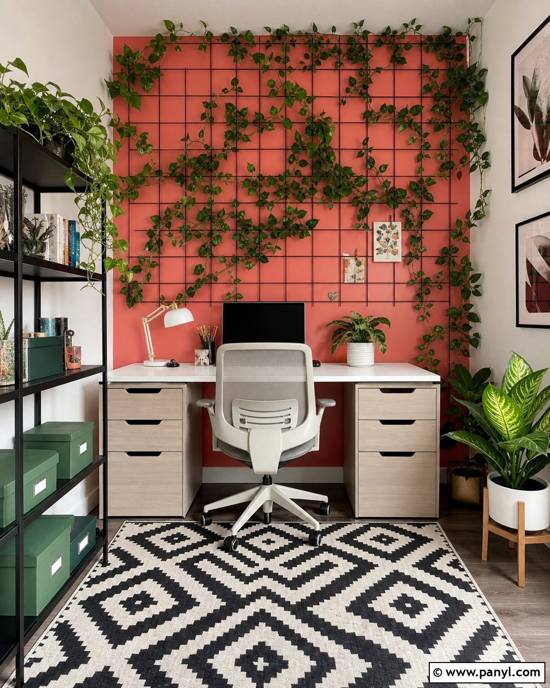 Green Vines On Coral Pink Accent Wall - 20 Green Vines On Pink Wall Ideas