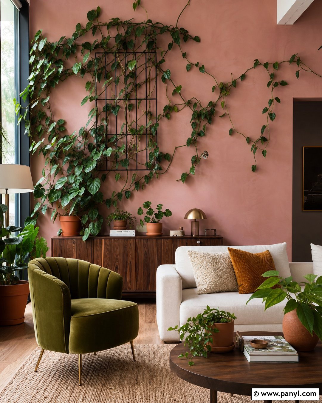 Green Vines On Dusty Pink Living Room Wall - 20 Green Vines On Pink Wall Ideas