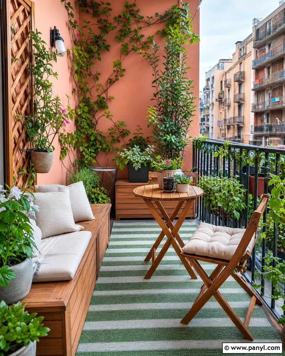 Green Vines On Pink Balcony Wall - 20 Green Vines On Pink Wall Ideas