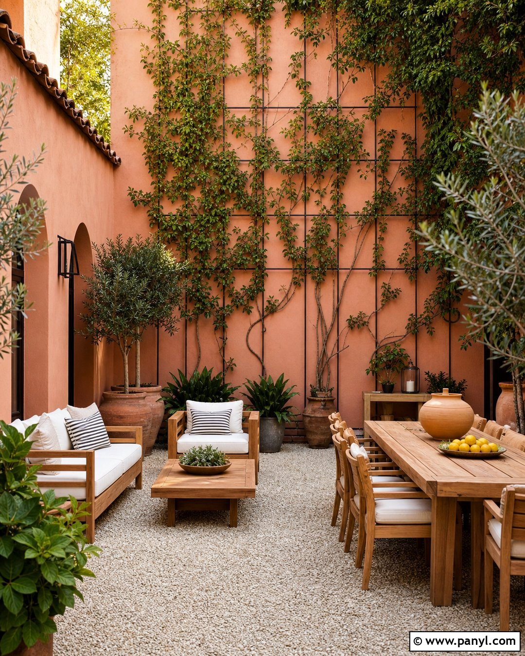 Green Vines On Pink Courtyard Wall - 20 Green Vines On Pink Wall Ideas