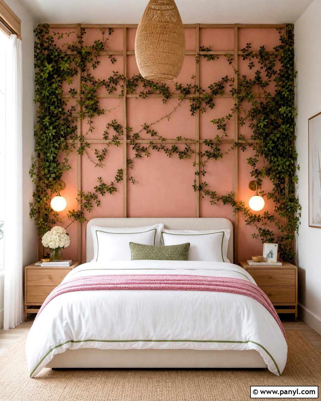 Green Vines On Pink Wall Around Bed - 20 Green Vines On Pink Wall Ideas