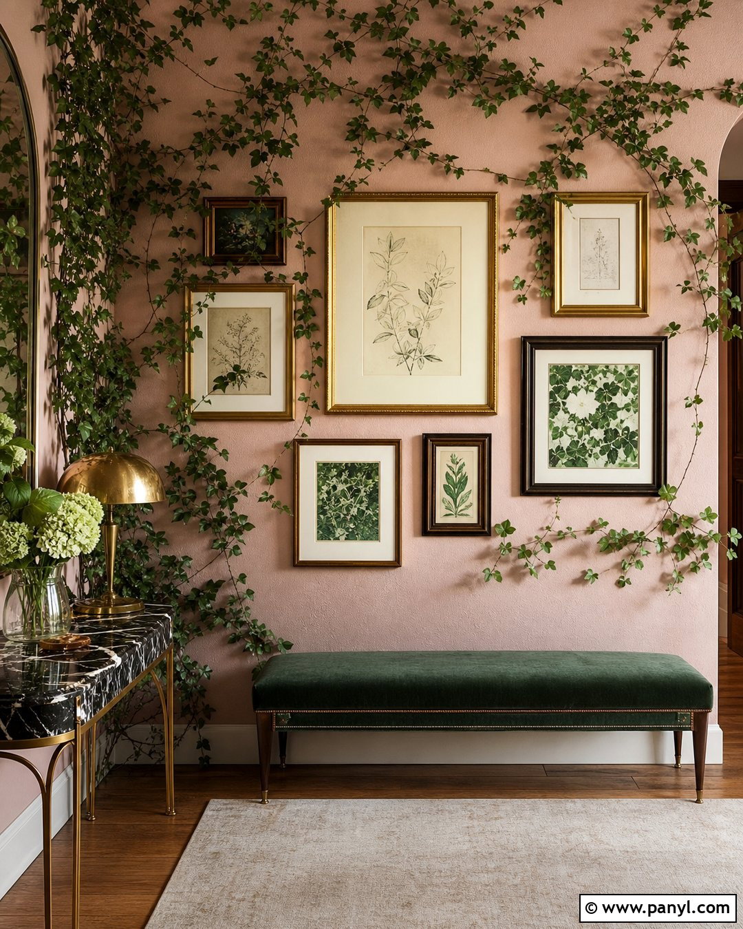 Green Vines On Pink Wall With Gold Frames - 20 Green Vines On Pink Wall Ideas