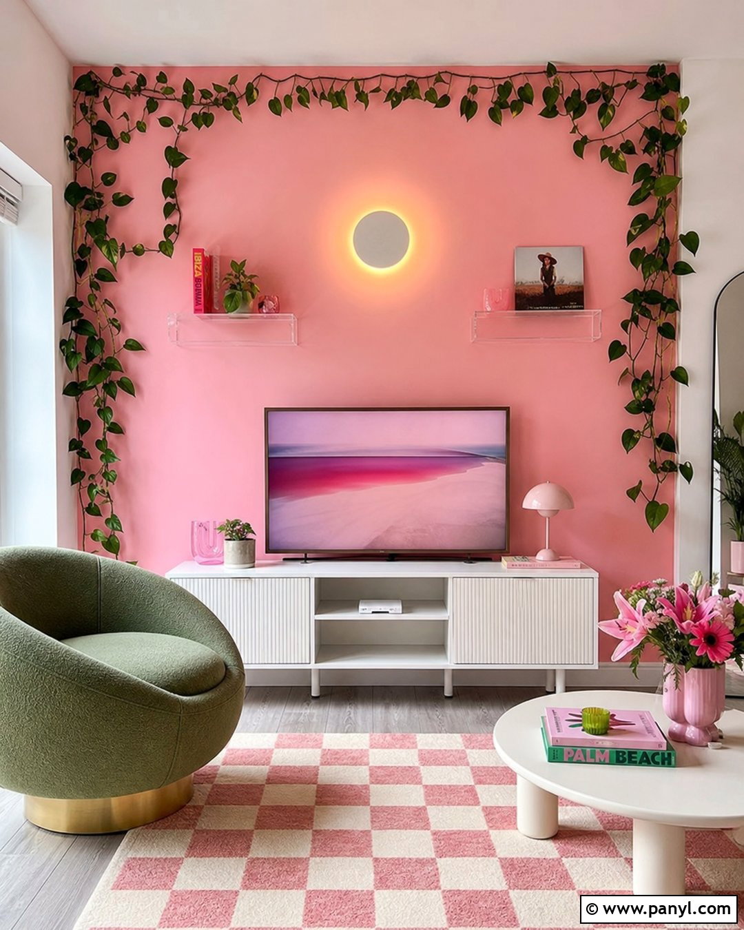 Green Vines On Pink Wall With Neon Sign - 20 Green Vines On Pink Wall Ideas