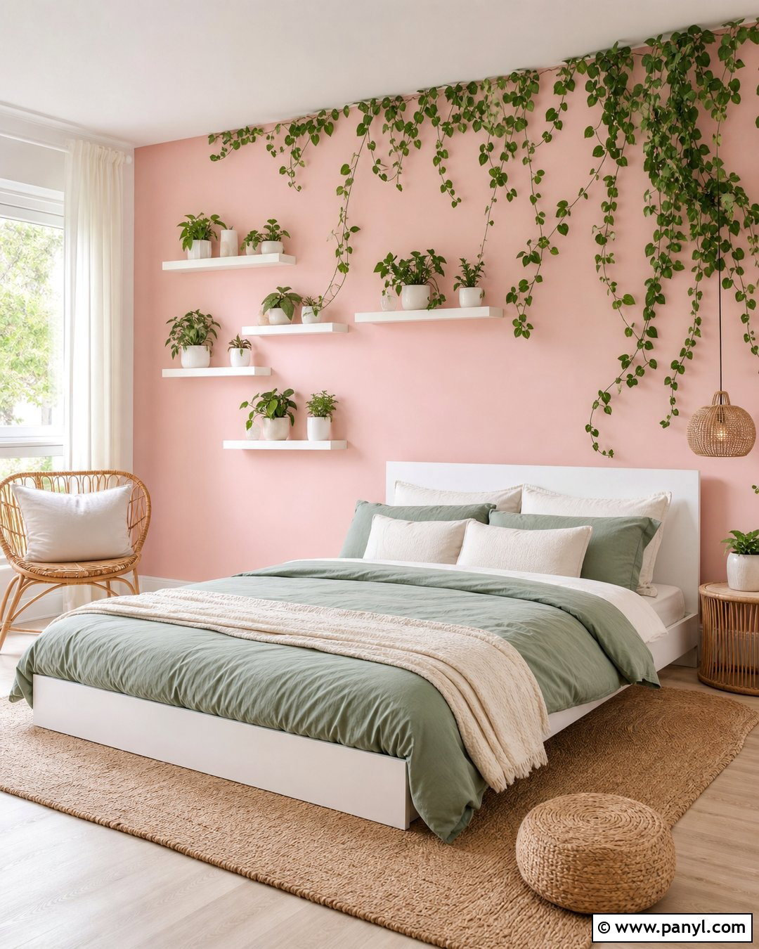Green Vines On Pink Wall With White Furniture - 20 Green Vines On Pink Wall Ideas