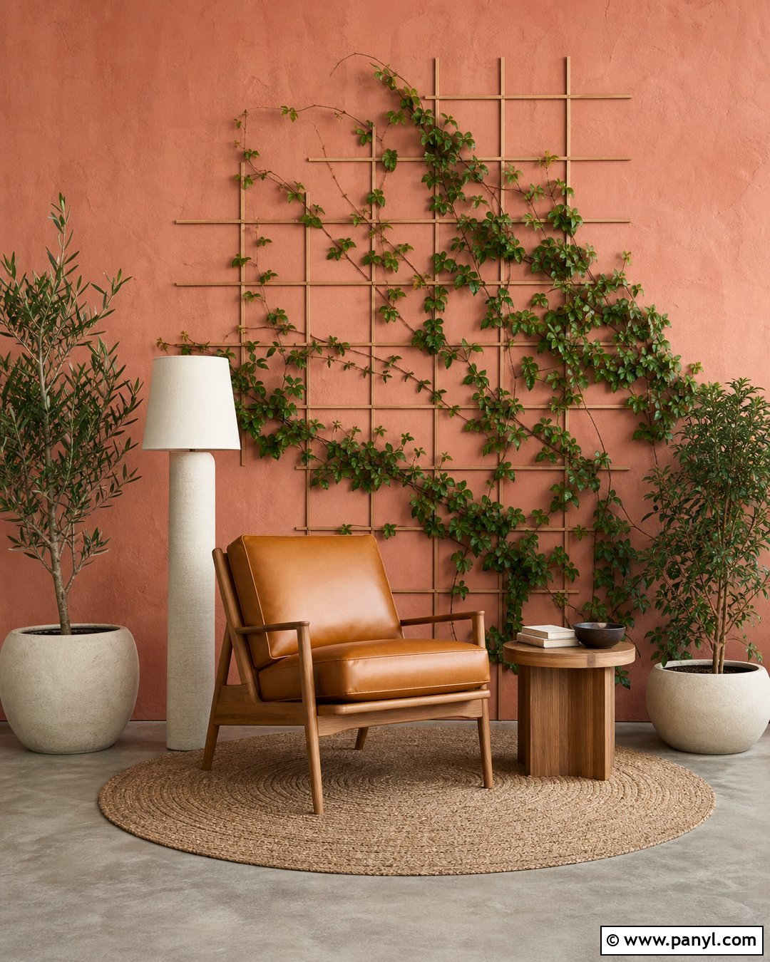 Green Vines On Pink Wall With Wood Trellis - 20 Green Vines On Pink Wall Ideas