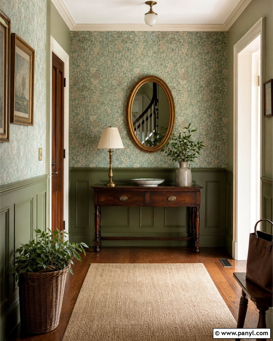 Green Wainscoting Accent Wall With Wallpaper - 20 Green Accent Wall Foyer Ideas