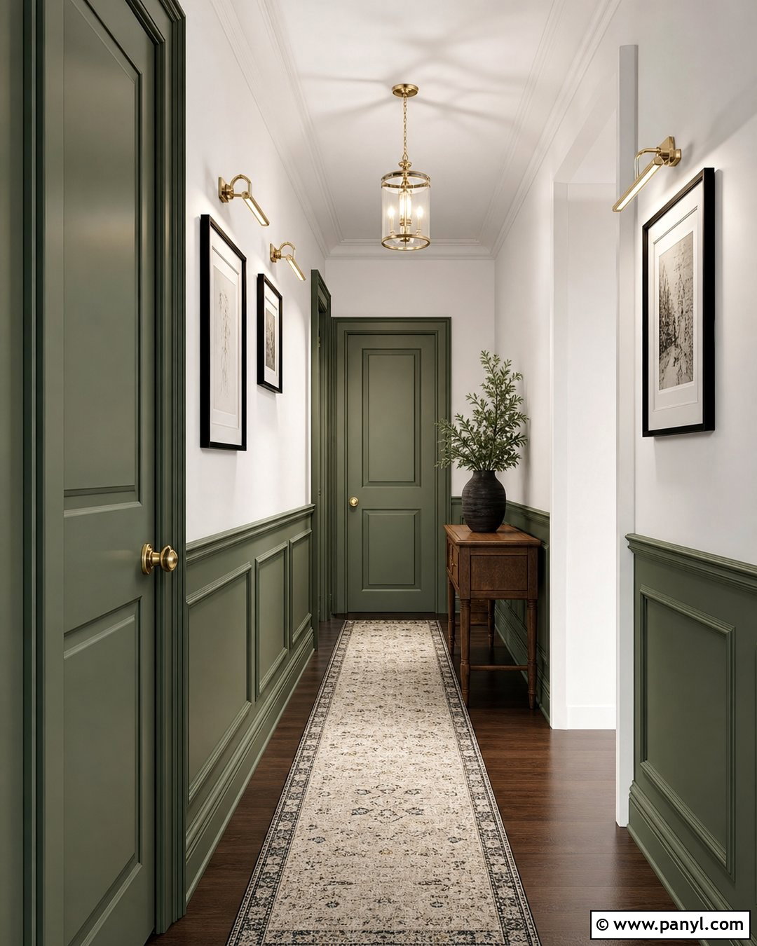 Green Wainscoting And White Hallway Wall - 25 Half Green Half White Wall Ideas