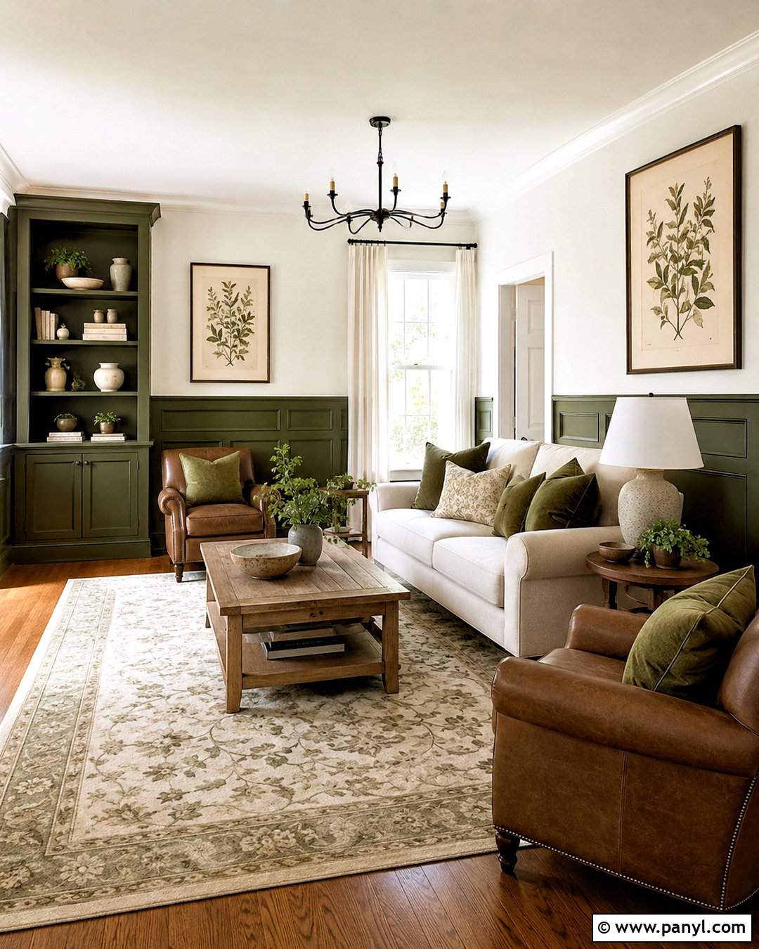 Green Wainscoting And White Split Living Room Walls - 35 Split Painted Walls