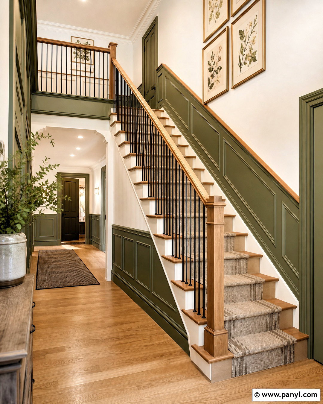 Green Wainscoting Staircase - 20 green wainscoting ideas