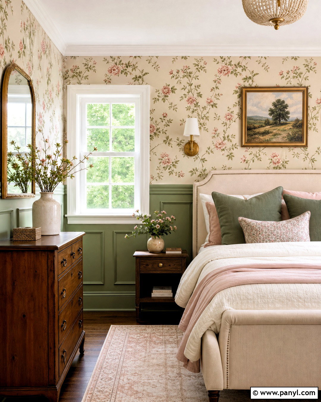 Green Wainscoting With Floral Wallpaper - 20 green wainscoting ideas