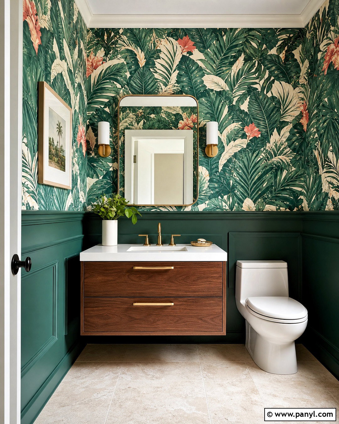 Green Wainscoting With Tropical Wallpaper - 20 wainscoting with wallpaper ideas