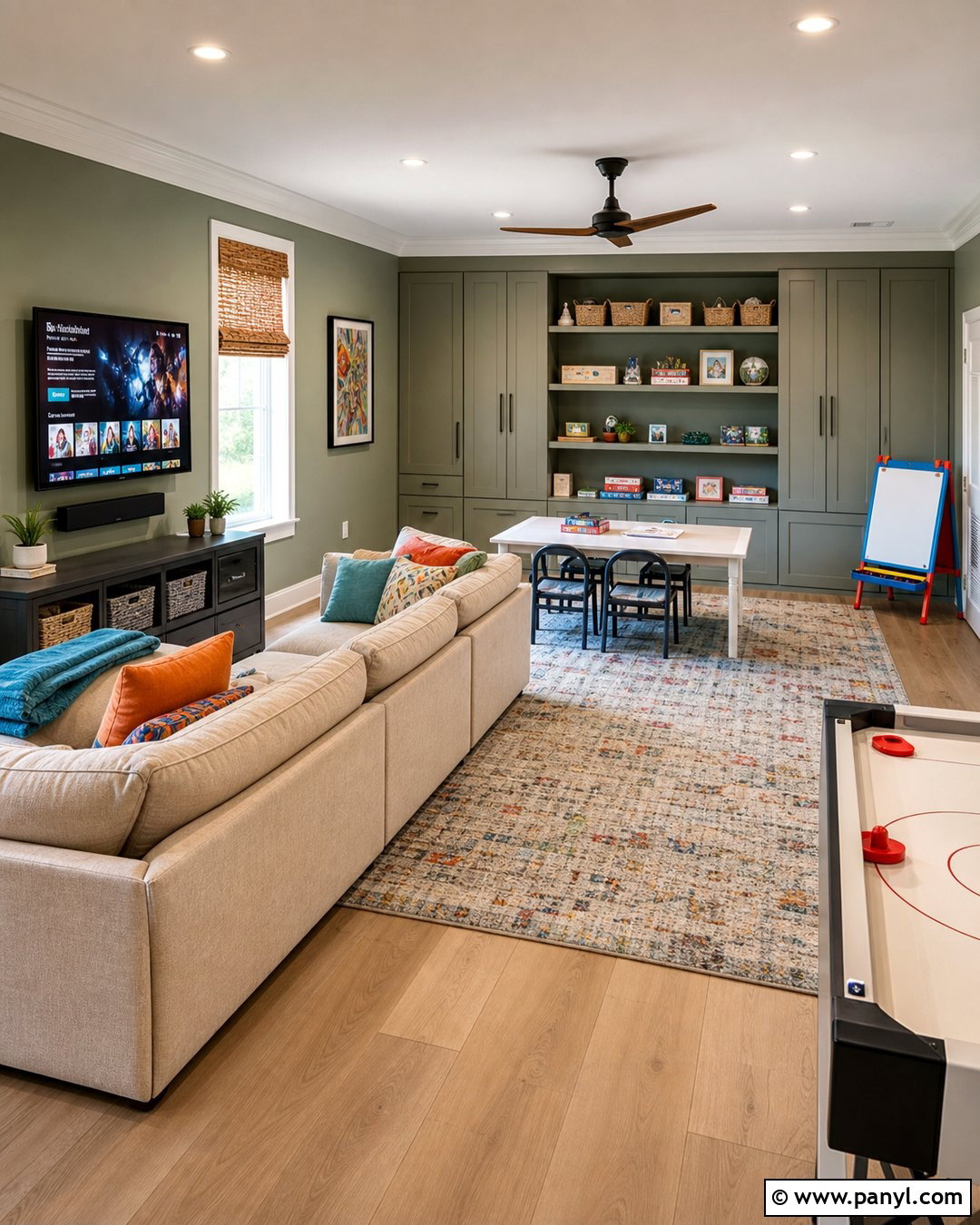 Green Wall Multipurpose Game Room - 20 Green Wall Game Room Ideas
