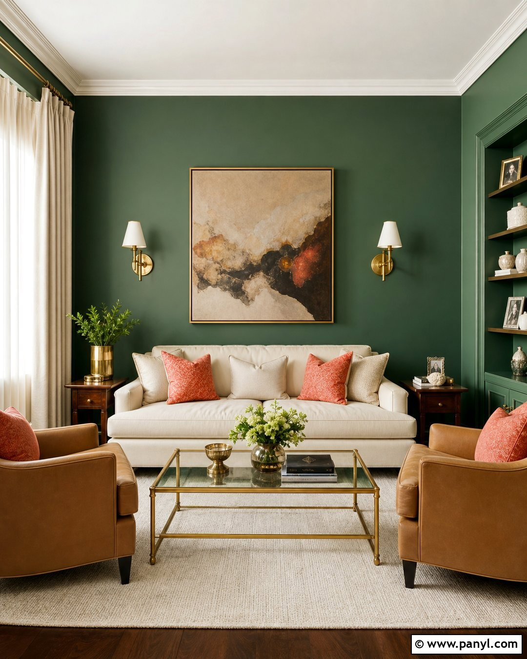 Green Wall With Brass Accents - 35 green wall interior ideas