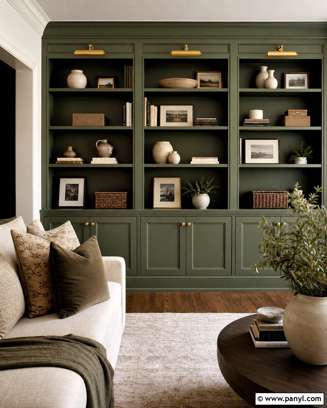 Green Wall With Built-In Shelves - 20 green wall aesthetic ideas