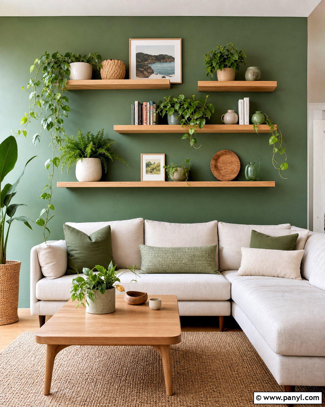 Green Wall With Floating Shelves - 20 greenwall interior design ideas