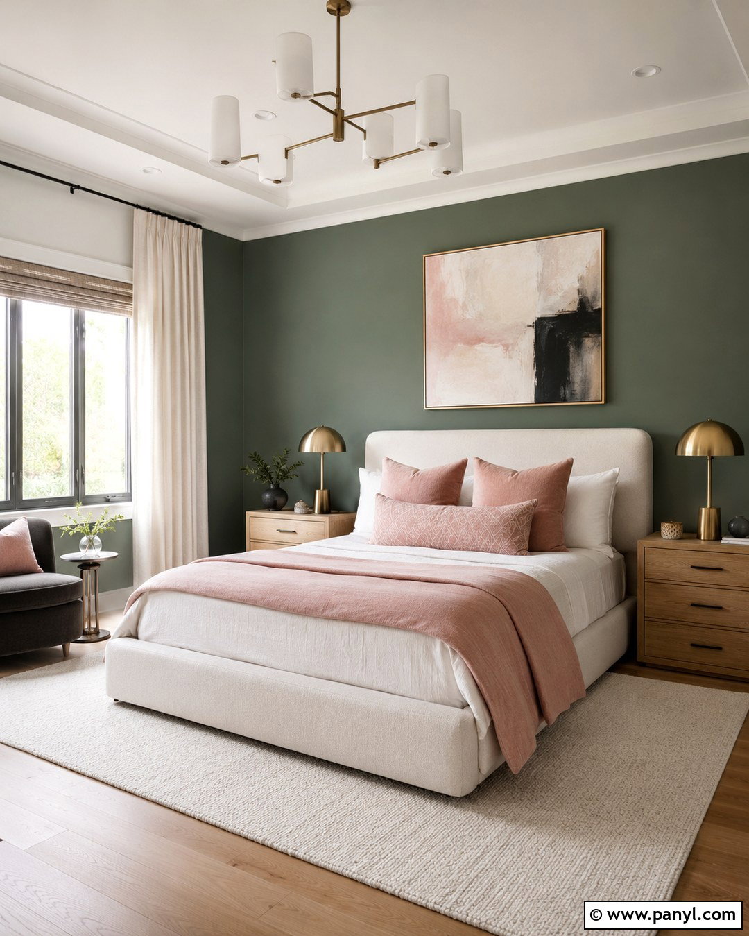 Green Wall With Pink Accents - 20 Green Contrast Wall Ideas