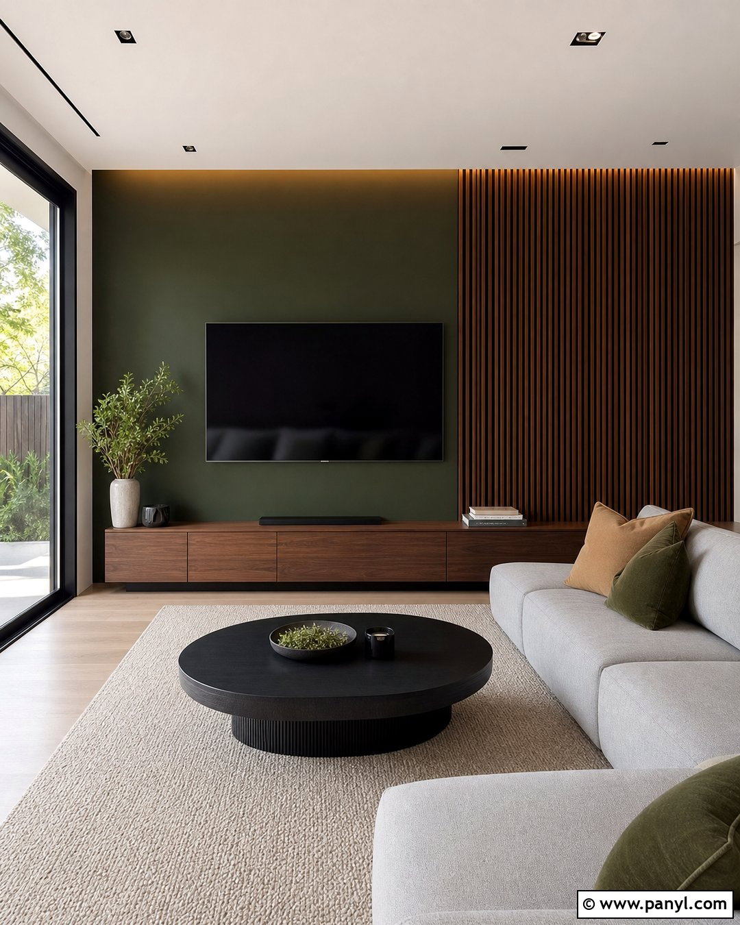 Green Wall With Wood Slats - 35 green wall interior ideas