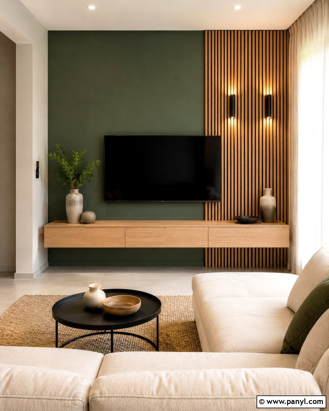 Green Wall With Wood Slats - 20 Green Contrast Wall Ideas