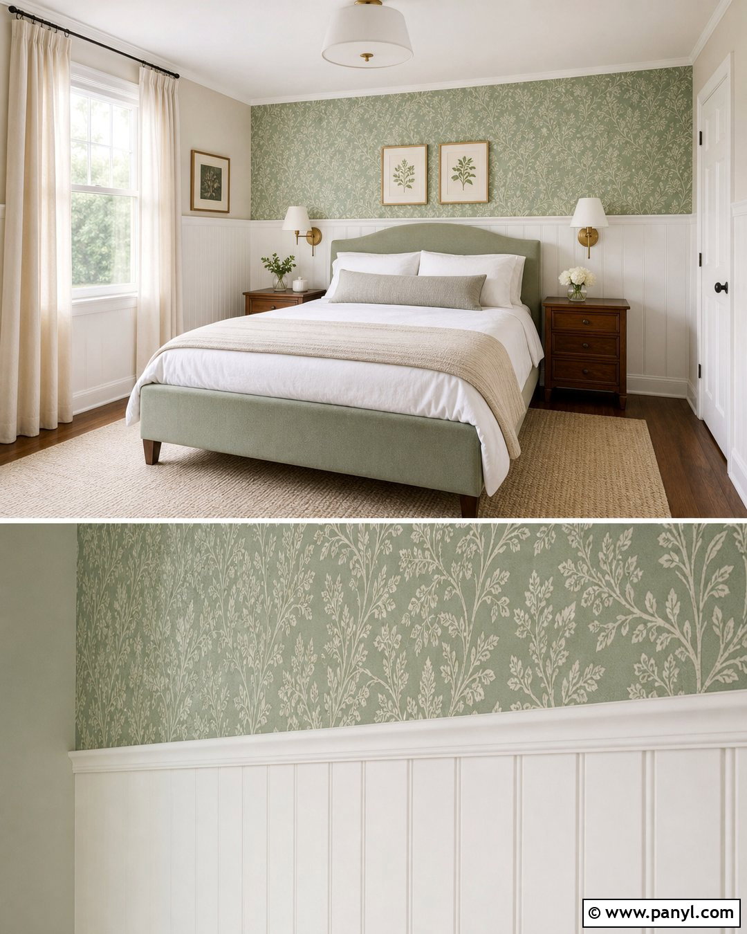 Green Wallpaper And White Paneled Wall - 25 Half Green Half White Wall Ideas