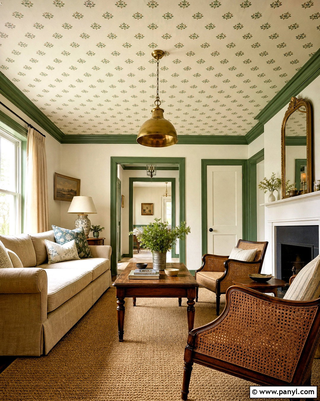 Green Wallpaper Ceiling Living Room - 20 green ceiling living room ideas