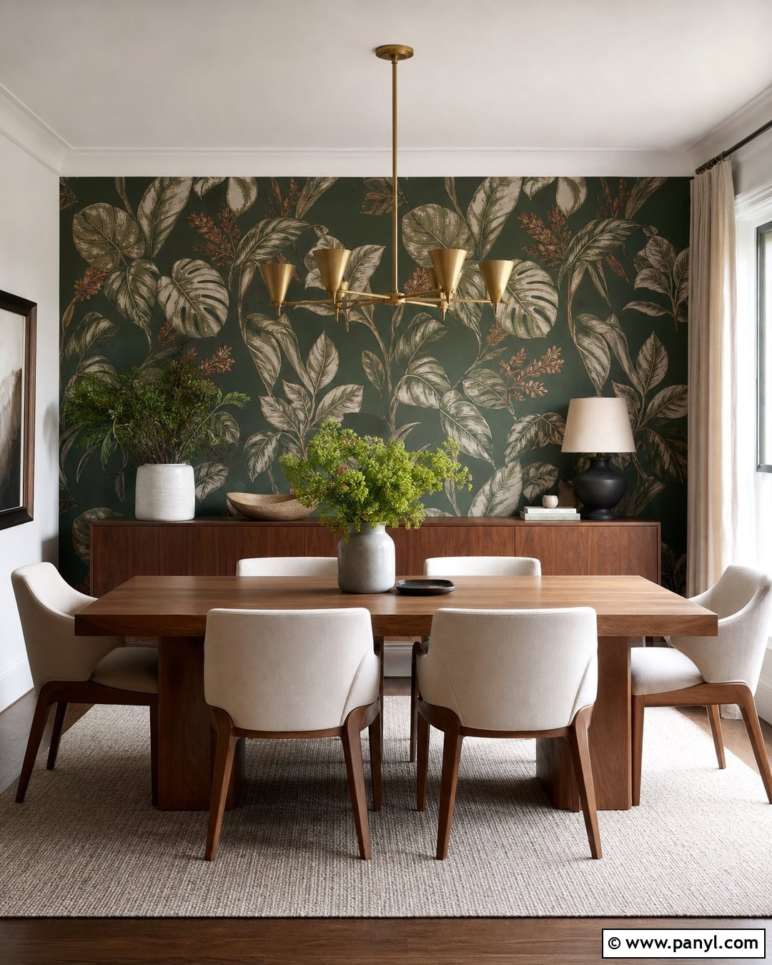 Green Wallpaper Contrast Wall Dining Room - 30 Contrast Wall Ideas