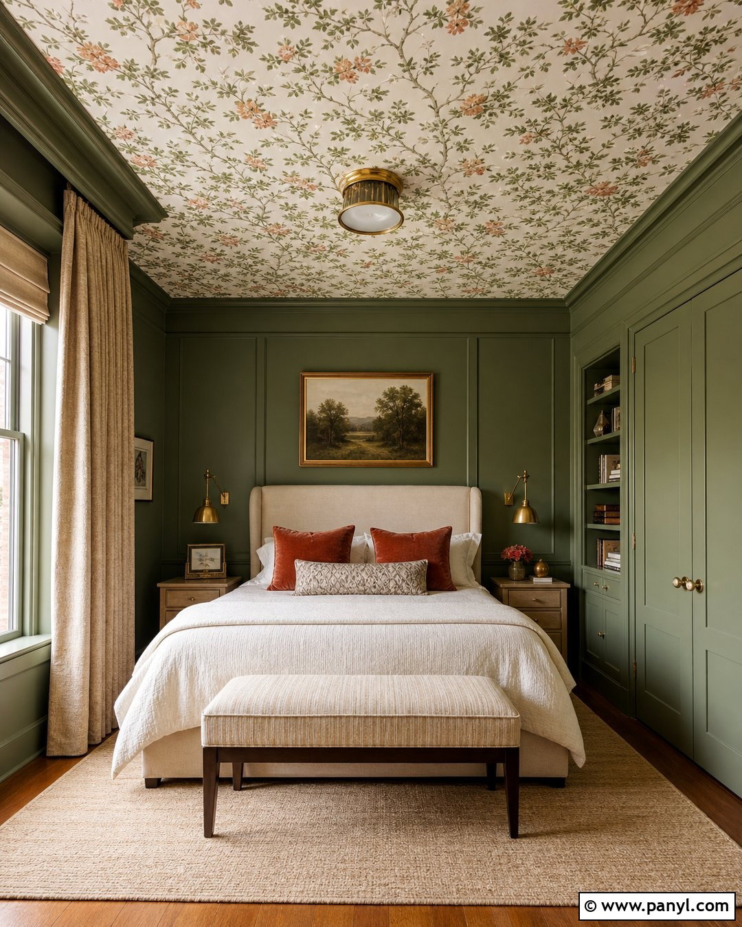 Green Walls And Ceiling With Floral Wallpaper - 30 green walls and ceiling ideas