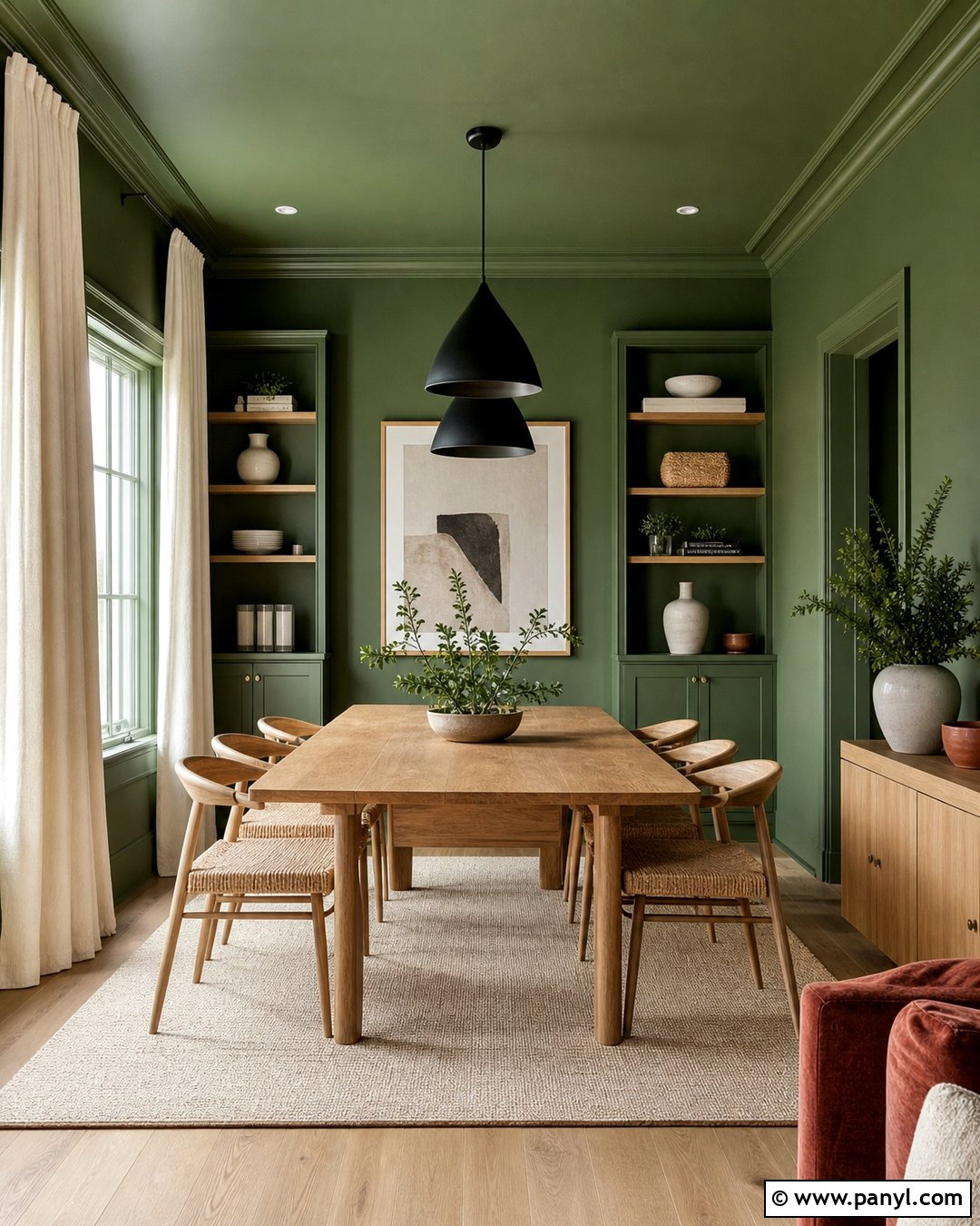 Green Walls And Ceiling With Natural Wood - 30 green walls and ceiling ideas