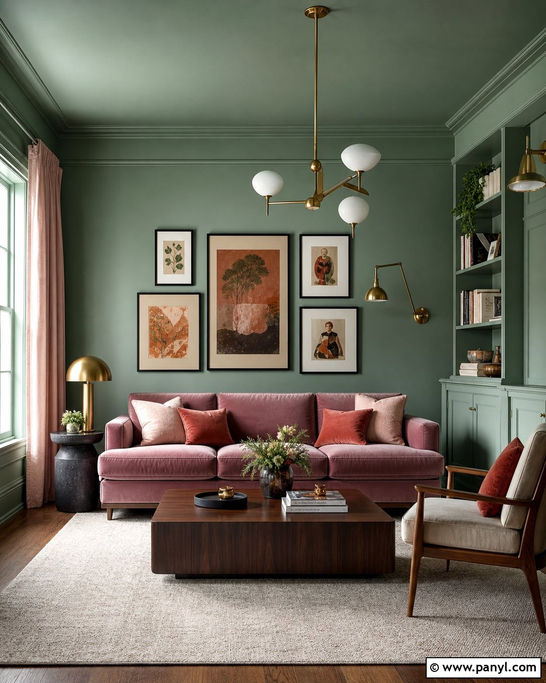 Green Walls And Ceiling With Pink Accents - 30 green walls and ceiling ideas