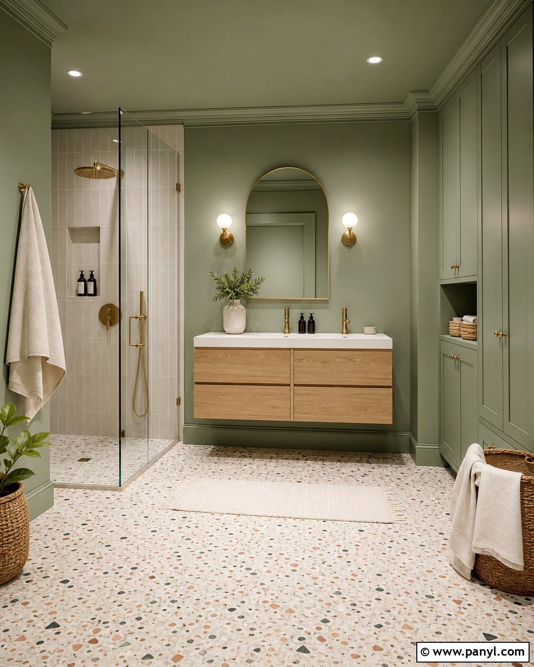 Green Walls And Ceiling With Terrazzo Flooring - 30 green walls and ceiling ideas