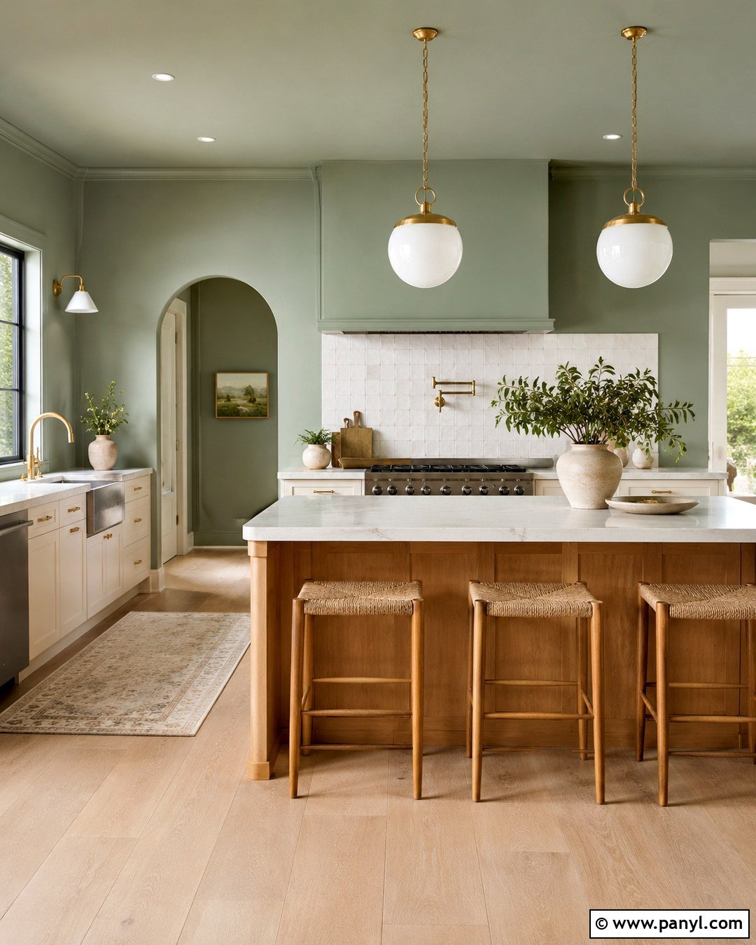 Green Walls And Ceiling With White Kitchen Cabinets - 20 Green Walls With White Cabinets