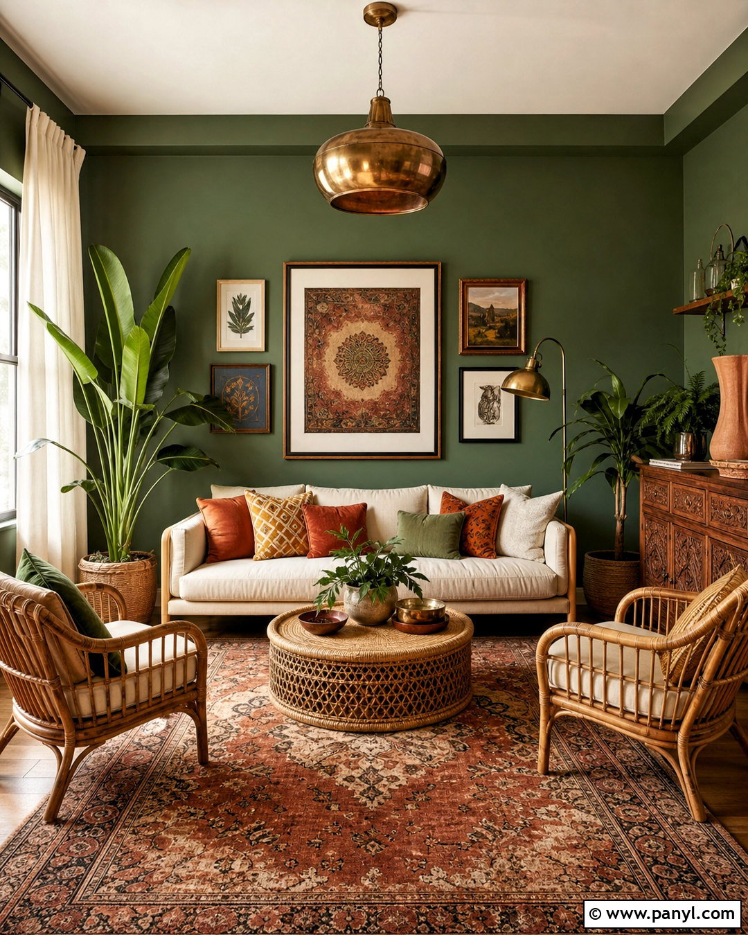 Green Walls Boho Living Room - 20 green walls living room ideas
