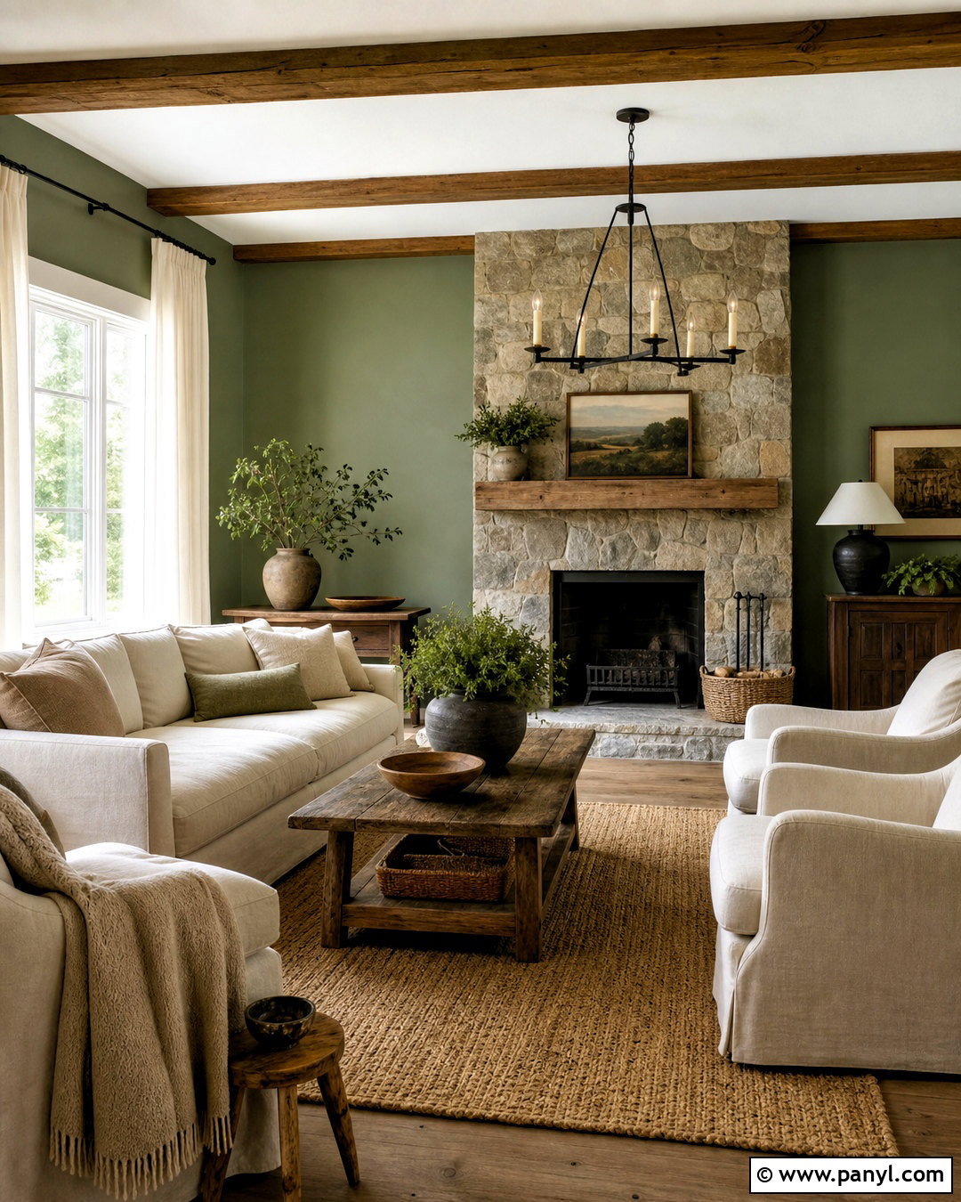 Green Walls Farmhouse Living Room - 20 green walls living room ideas