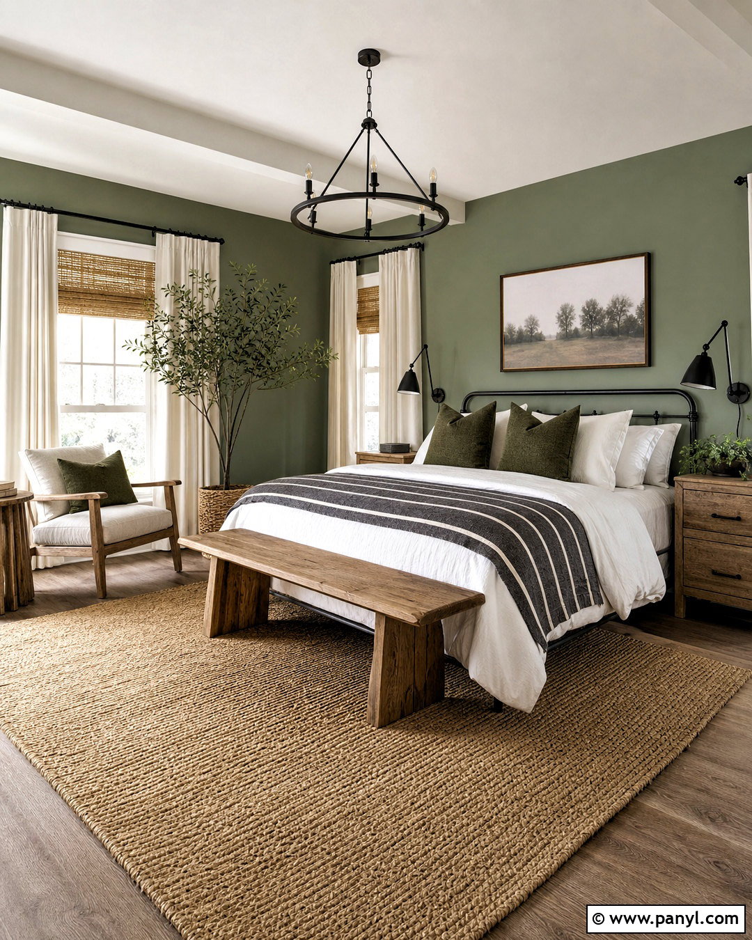 Green Walls With A Black Metal Bed - 20 bedroom ideas green walls