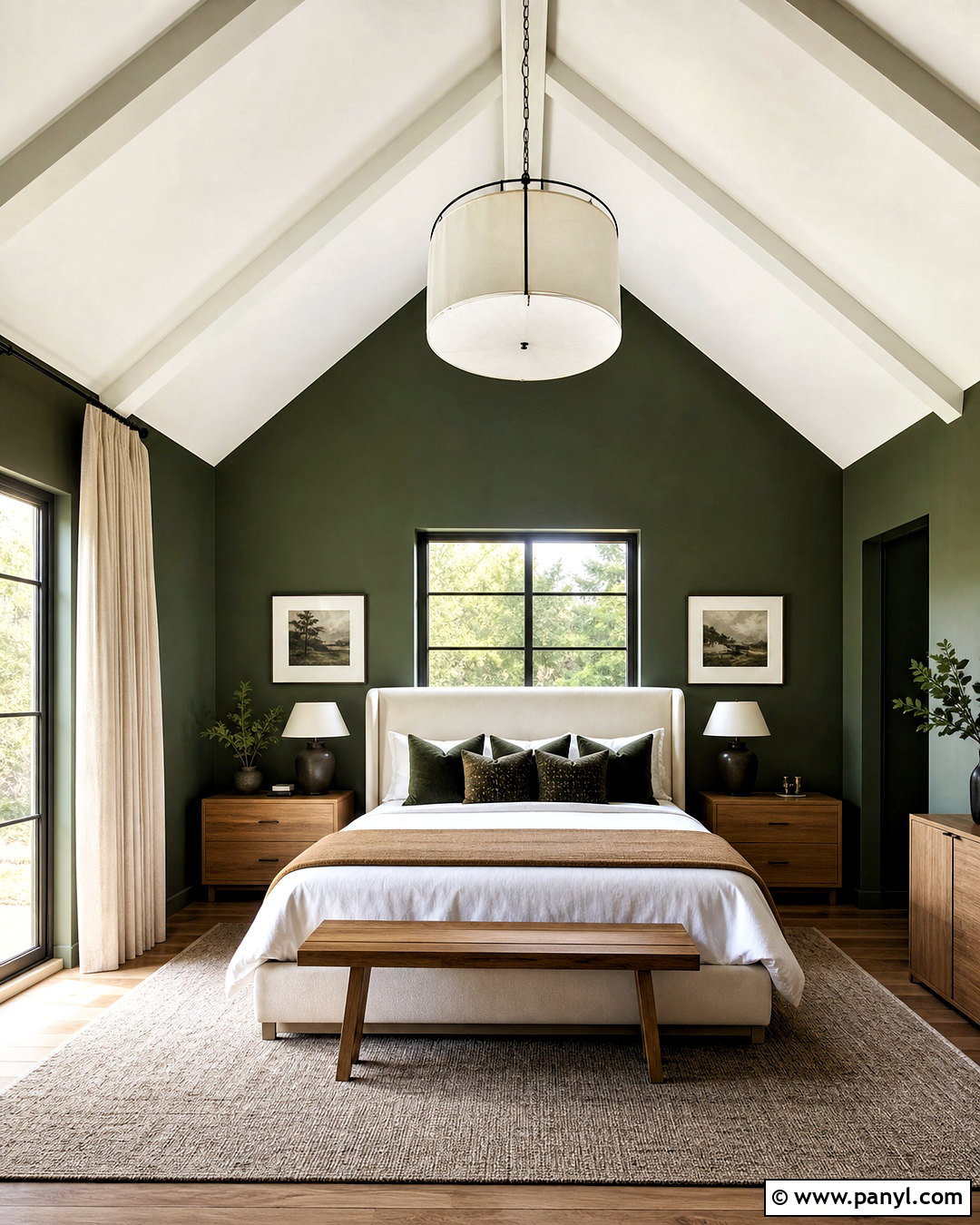 Green Walls With A Vaulted Ceiling - 20 bedroom ideas green walls