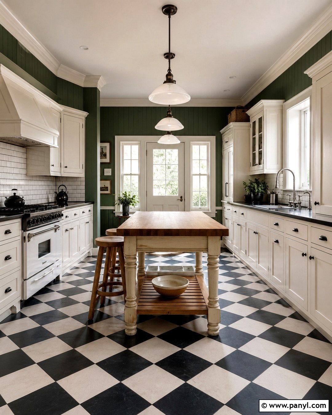 Green Walls With Black And White Checkerboard Floor - 20 Black And White Kitchen With Green Walls