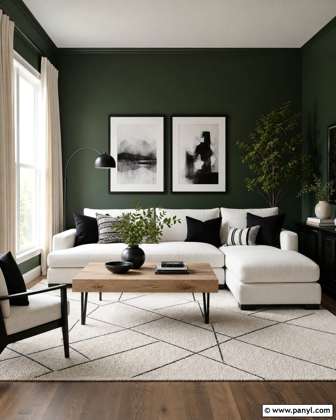 Green Walls With Black And White Decor - 20 How To Decorate A Room With Green Walls