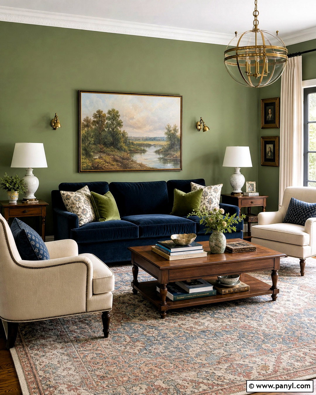 Green Walls With Blue Decor Living Room - 20 green walls living room ideas