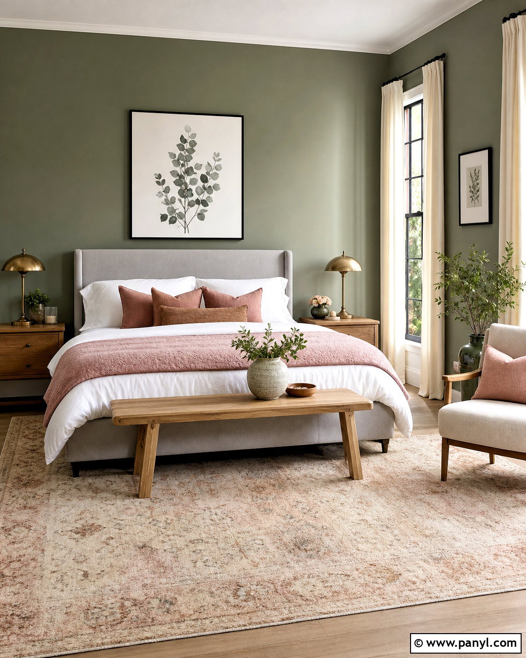 Green Walls With Blush Pink Decor - 20 bedroom ideas green walls