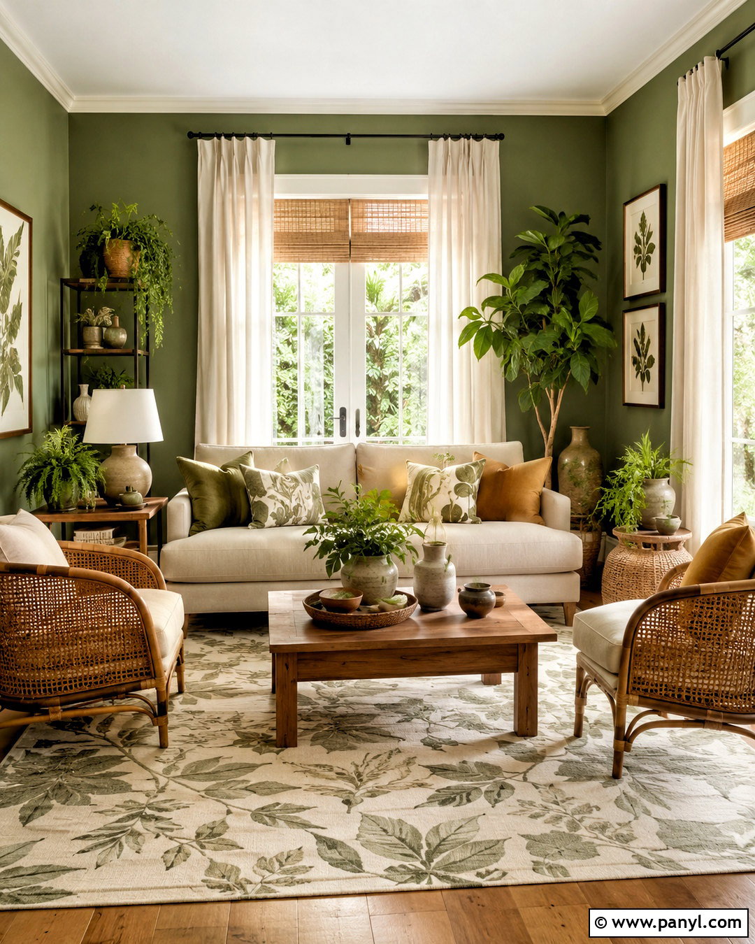 Green Walls With Botanical Decor - 20 living room with green walls